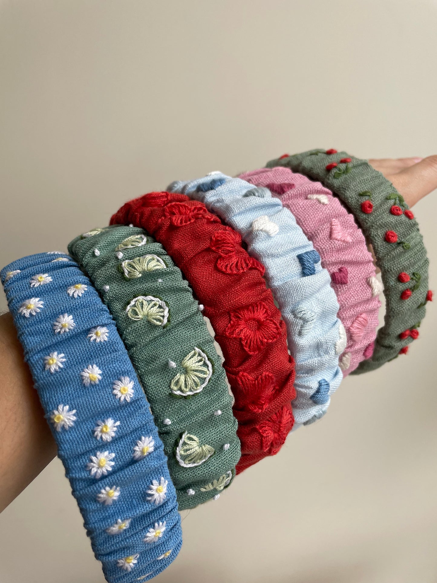 Blue Linen Embroidered Headband for Girls – Floral Hair Accessory 🚚 Free Shipping