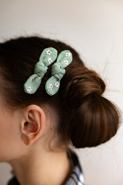 Mini Hair Bows & Elastic Set – Hand Embroidered Mushrooms, Flowers & Hearts 🚚 Free Shipping from Ukraine🇺🇦
