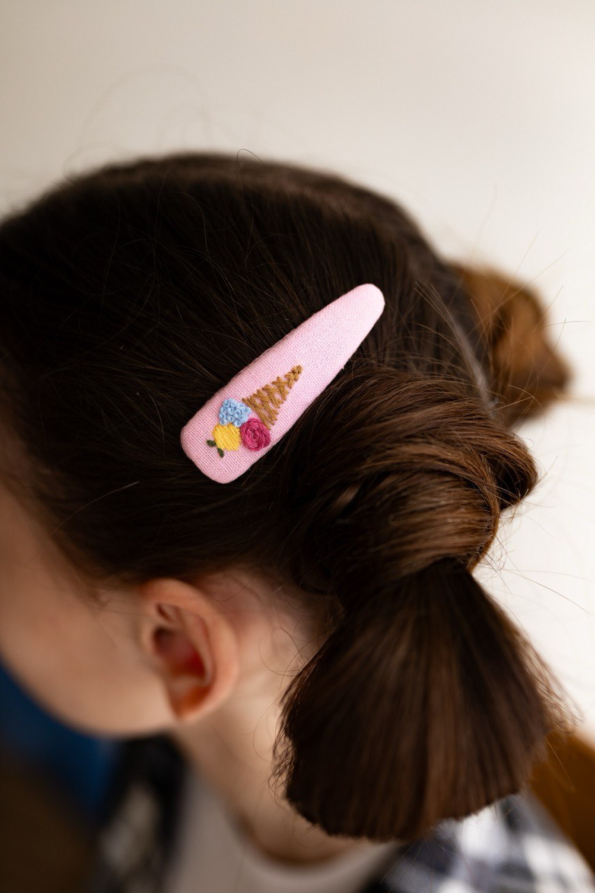 Hand-Embroidered Hair Clips & Ties Sets- Cute Dessert Collection: Linen Accessories for Girls 🚚 Free Shipping